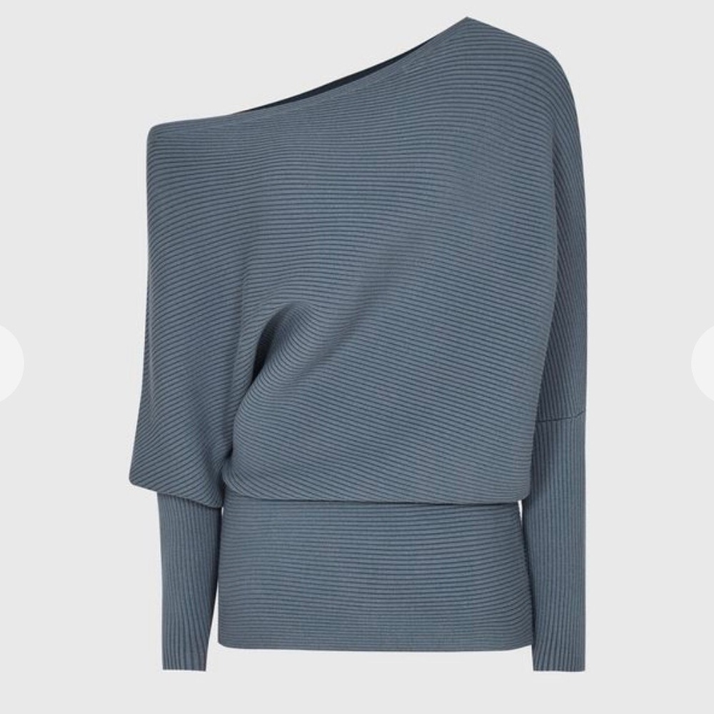 NWT Reiss Blue Ribbed One-Shoulder Top
